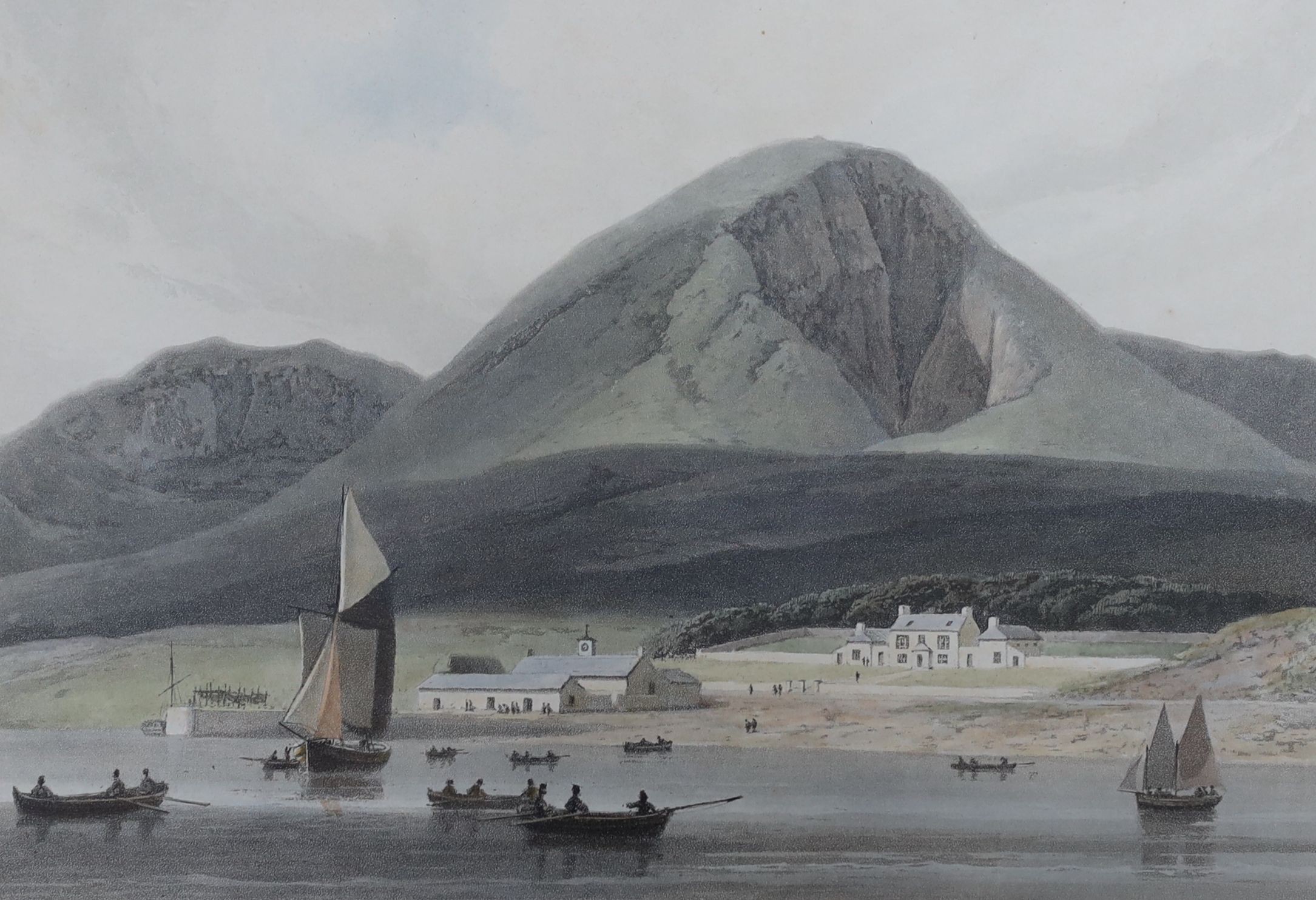 William Daniell, three coloured aquatints, Views of the Isle of Skye, 16 x 24cm and a pair of earlier engraved views by Eastgate